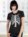 Halloween Skeleton Rib Cage Xray Front and Back Easy Costume Women T-Shirt