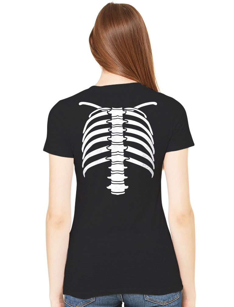 Halloween Skeleton Rib Cage Xray Front and Back Easy Costume Women T-Shirt