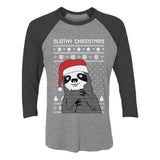 Funny Slothy Christmas Ugly Christmas 3/4 Women Sleeve Baseball Jersey Shirt 