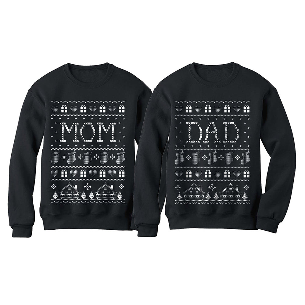 Mom & Dad Matching Ugly Christmas Sweatshirts Set Xmas Gift for Parents