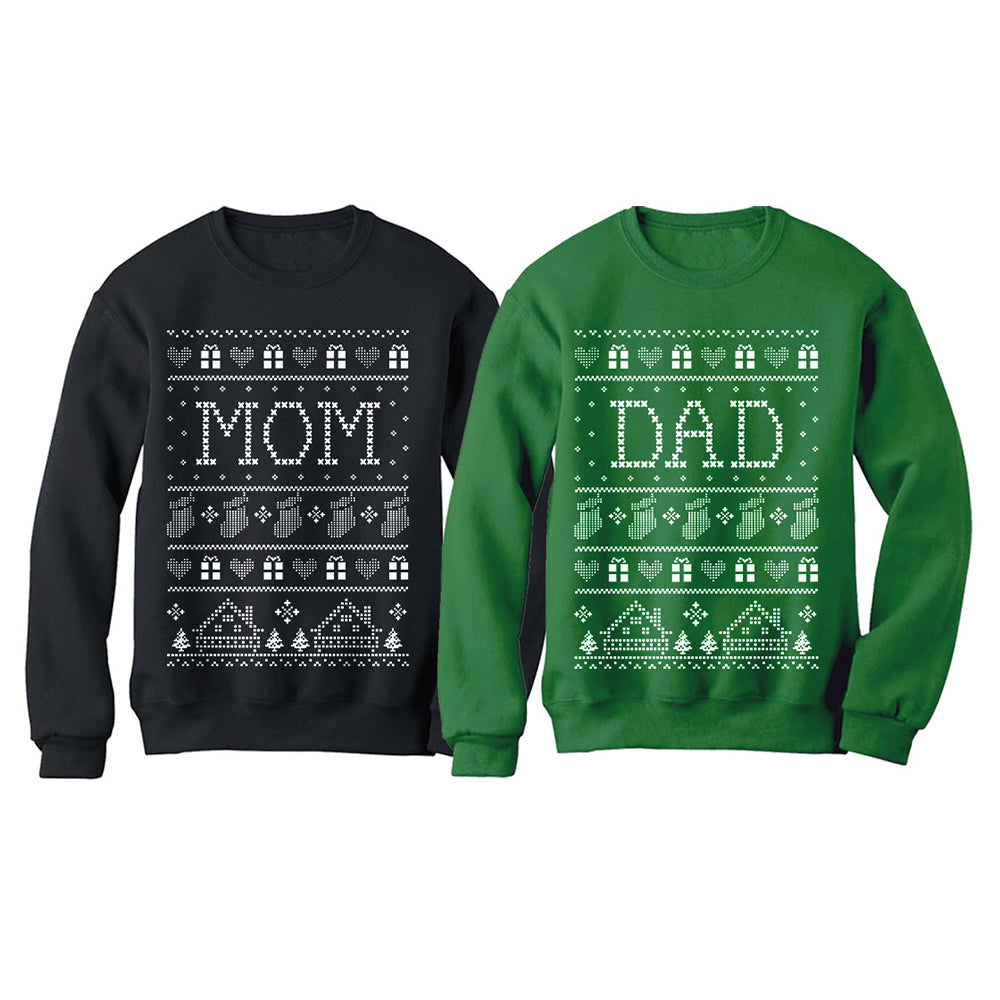 Mom & Dad Matching Ugly Christmas Sweatshirts Set Xmas Gift for Parents