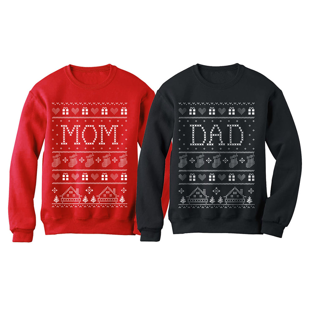 Mom & Dad Matching Ugly Christmas Sweatshirts Set Xmas Gift for Parents