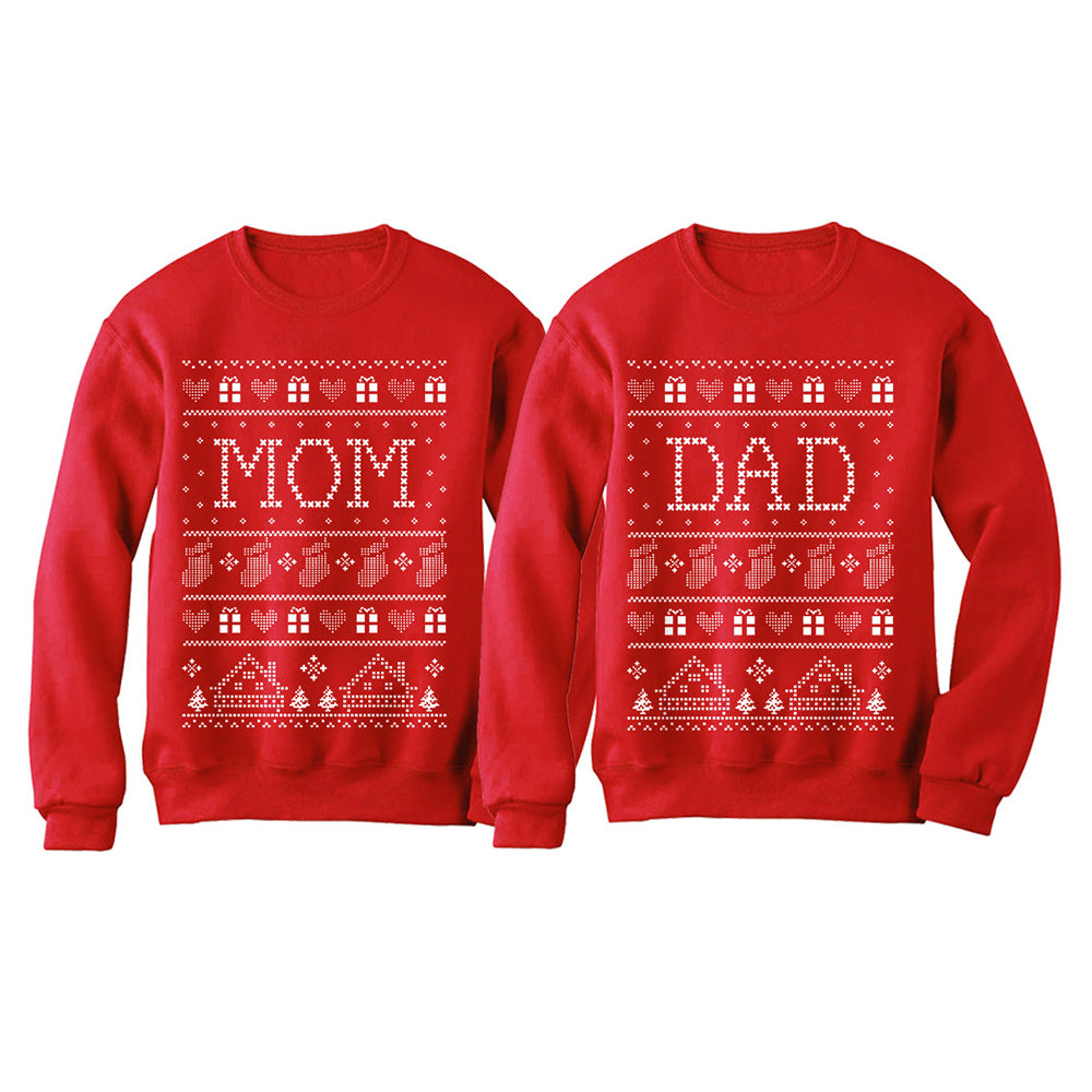 Mom & Dad Matching Ugly Christmas Sweatshirts Set Xmas Gift for Parents