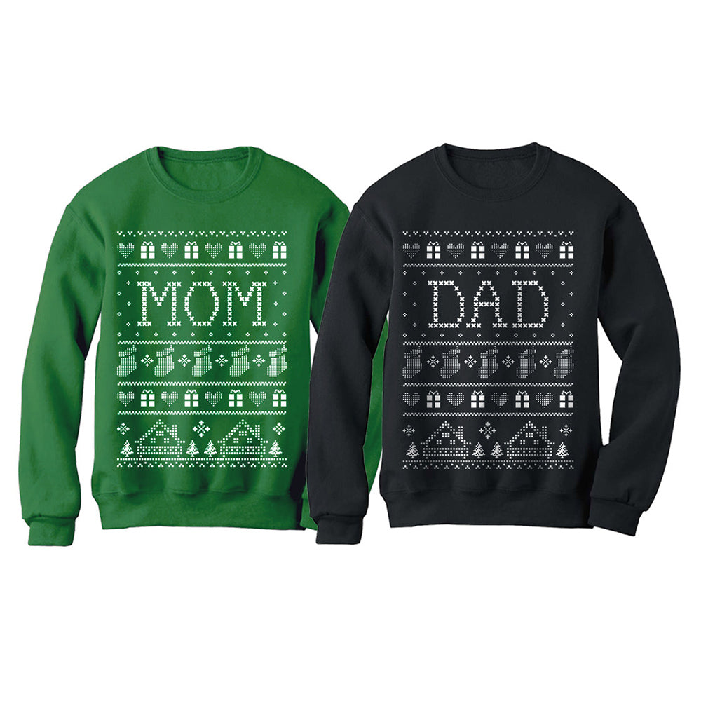 Mom & Dad Matching Ugly Christmas Sweatshirts Set Xmas Gift for Parents