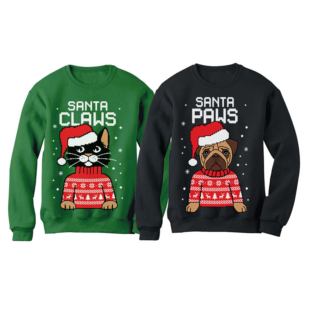 Santa Paws Santa Claws Ugly Christmas Sweatshirt Matching Couple Set
