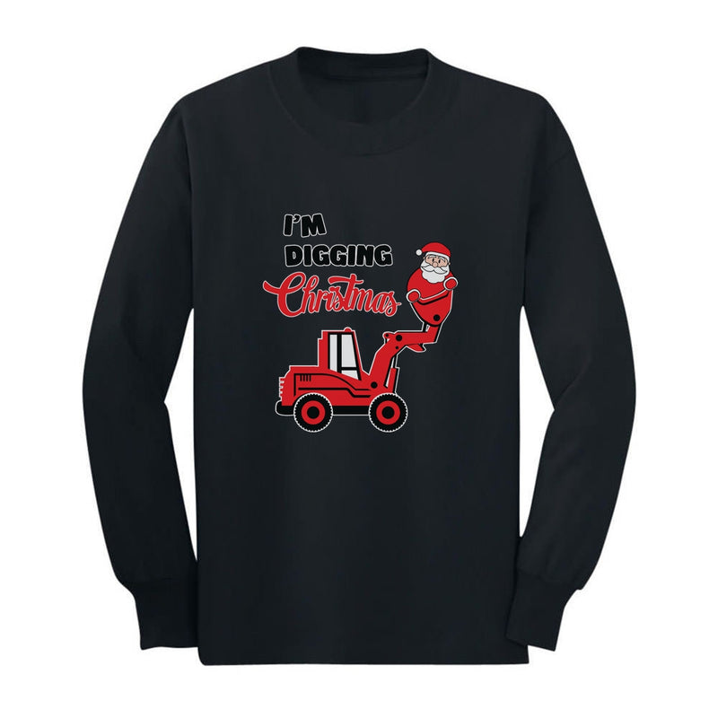 I'm Digging Christmas Long Sleeve Tractor Shirt For Kids