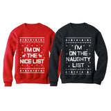 Nice & Naughty List Ugly Christmas Funny Couples Party Sweatshirt Set Holiday 