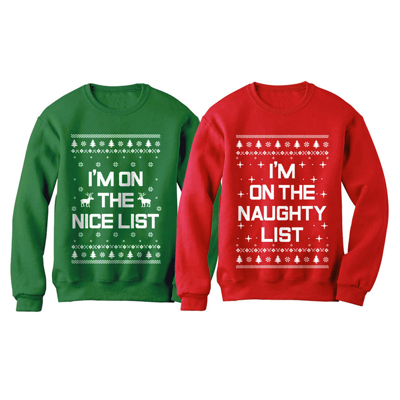 Nice & Naughty List Ugly Christmas Funny Couples Party Sweatshirt Set Holiday