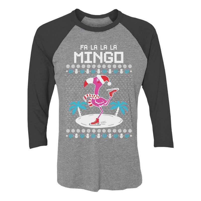 Fa La La Flamingo Ugly Christmas 3/4 Women Sleeve Baseball Jersey Shirt