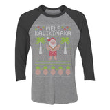 Mele Kalikimaka Santa Hawaiian Ugly Christmas 3/4 Women Sleeve Baseball Jersey Shirt 