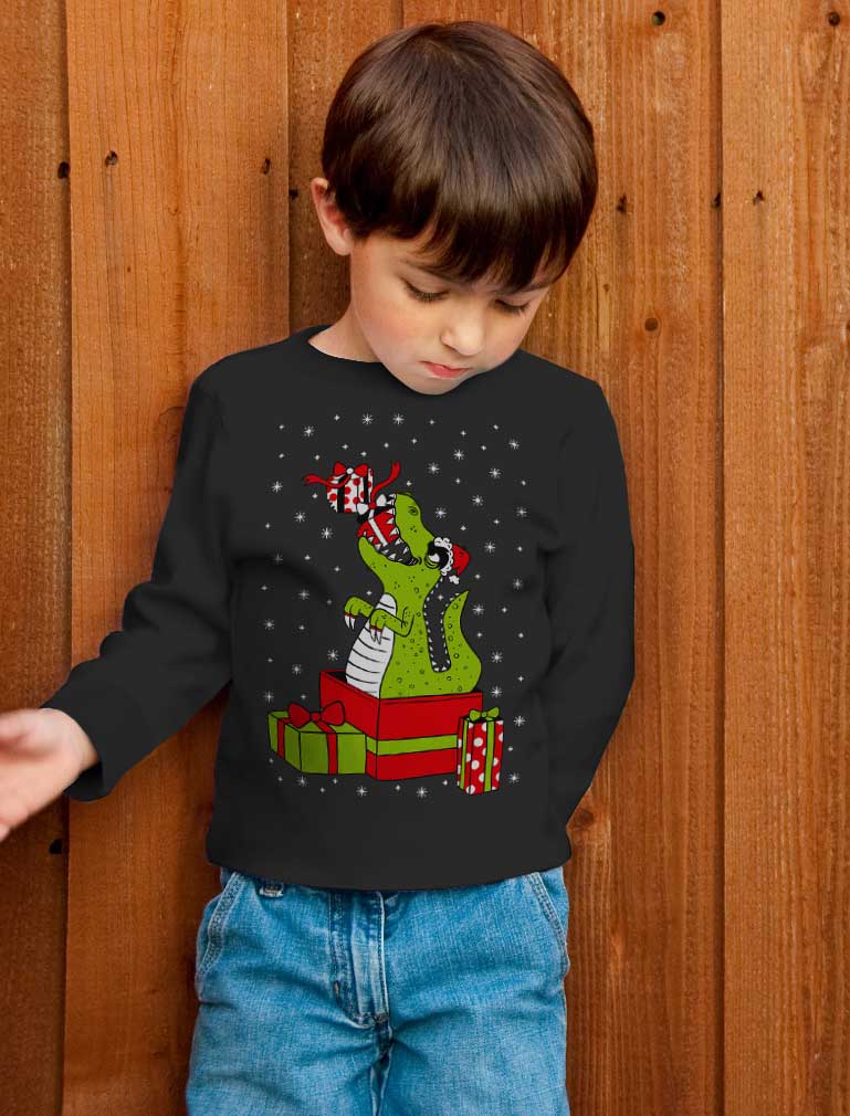 T-Rex Christmas Gift Dinosaur Ugly Xmas Toddler Kids Long sleeve T-Shirt