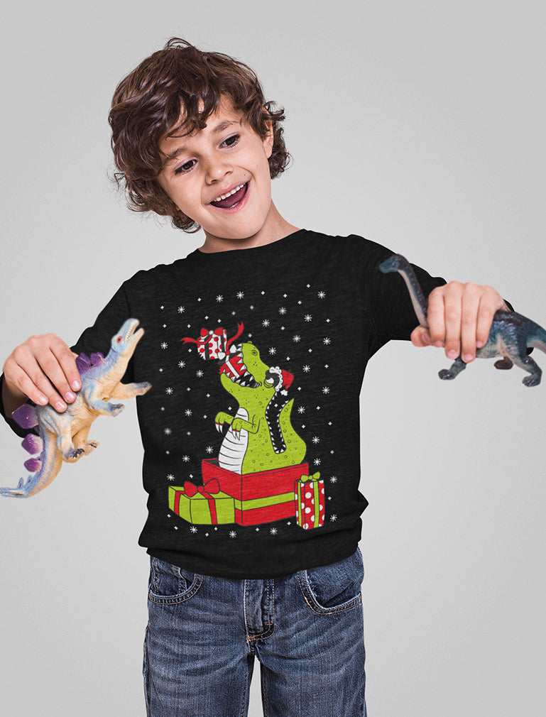 T-Rex Christmas Gift Dinosaur Ugly Xmas Toddler Kids Long sleeve T-Shirt