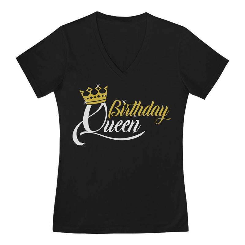 Birthday Queen With A Crown V-Neck Fitted Girls T-Shirt