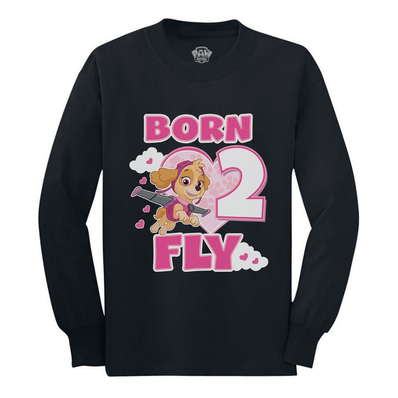 Birthday Girl Paw Patrol Skye Born 2 Fly 2nd Birthday Toddler Kids Long sleeve T-Shirt