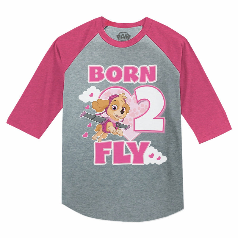Birthday Girl Paw Patrol Skye Born 2 Fly 2nd Birthday 3/4 Sleeve Baseball Jersey Toddler Shirt