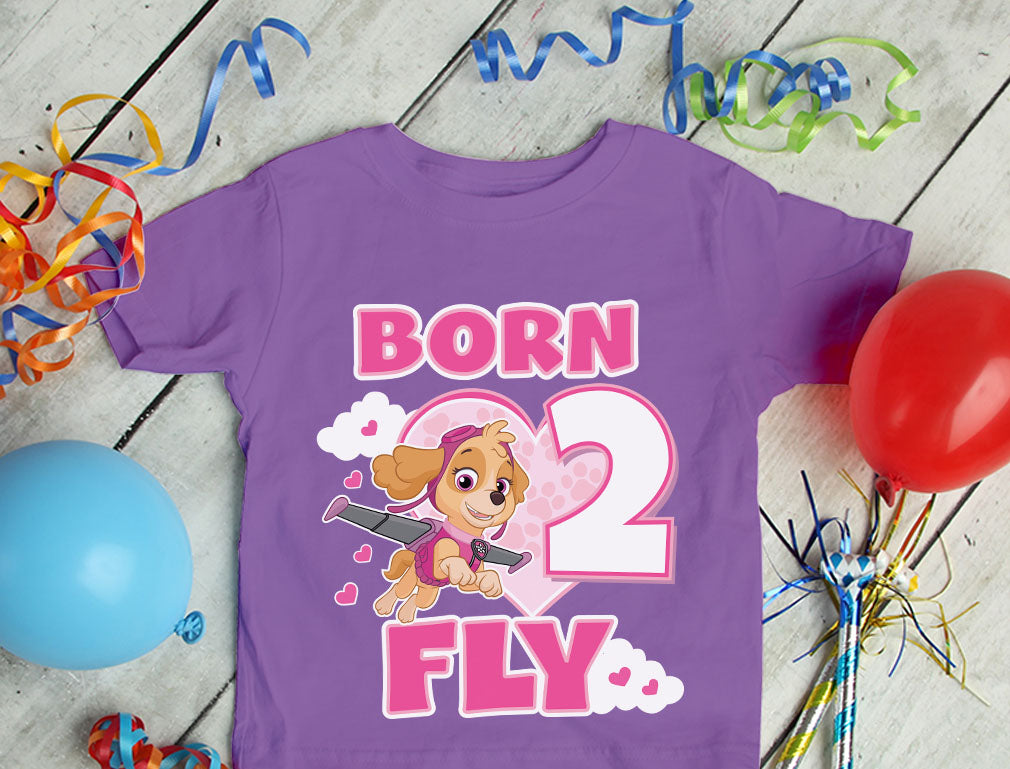 Birthday Girl Paw Patrol Skye Born 2 Fly 2nd Birthday Toddler Kids T-Shirt