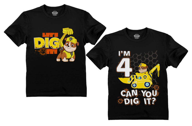 Paw Patrol Rubble Digging 4th Birthday Shirts Pack Nickelodeon Toddler T-Shirts
