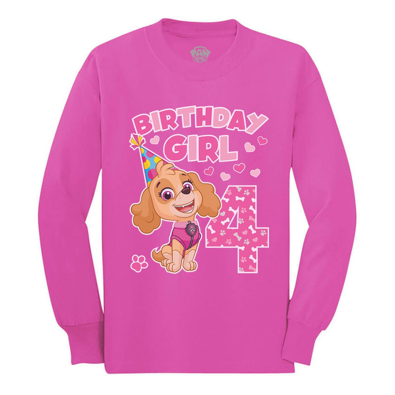 Birthday Girl Paw Patrol Skye 4th Birthday Toddler Kids Long sleeve T-Shirt