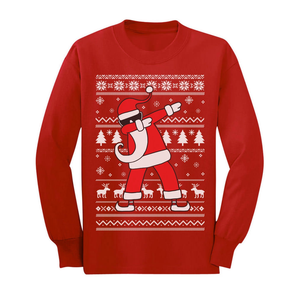Dabbing Santa Funny Ugly Christmas Party Youth Long Sleeve T-Shirt