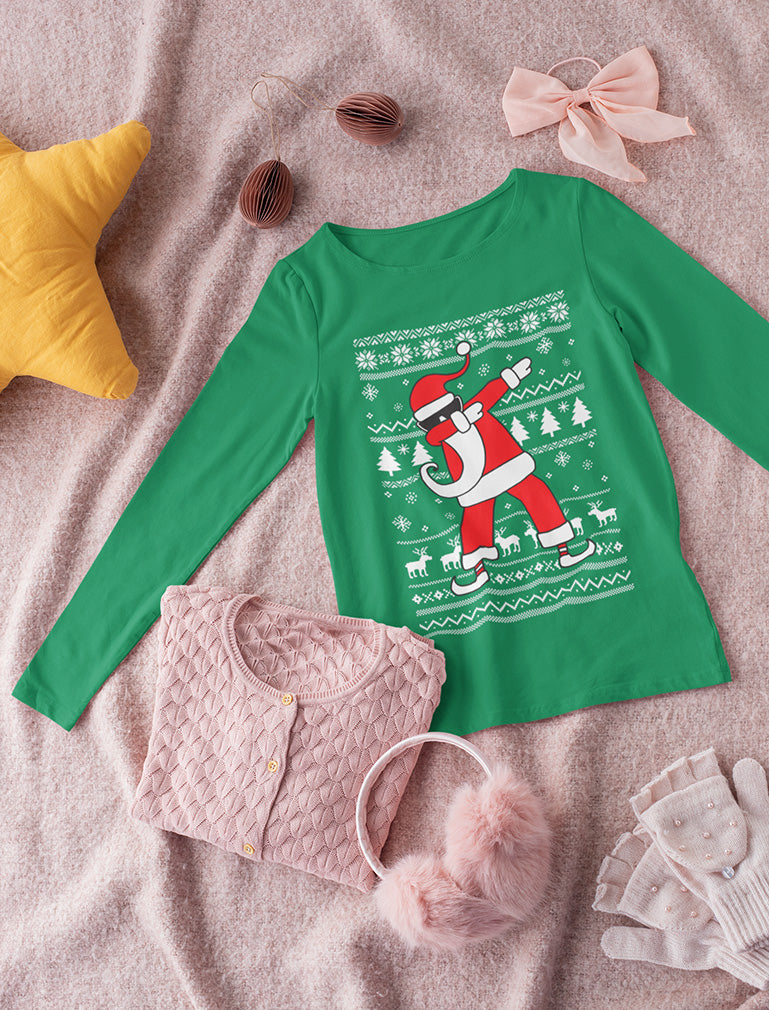 Dabbing Santa Funny Ugly Christmas Party Youth Long Sleeve T-Shirt