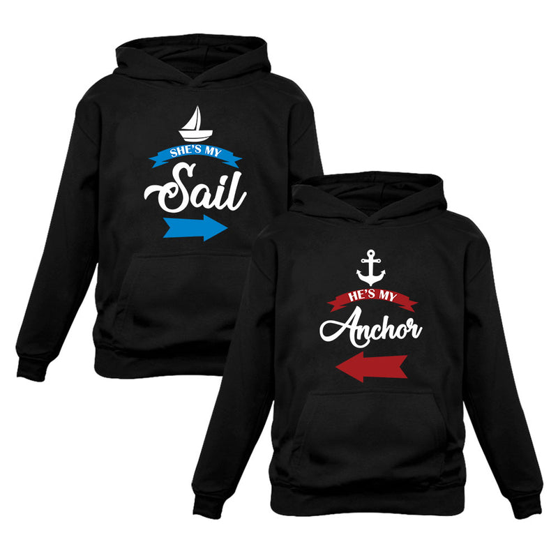 She's My Sail He's My Anchor Matching Couples Valentine's Day Hoodies Gift