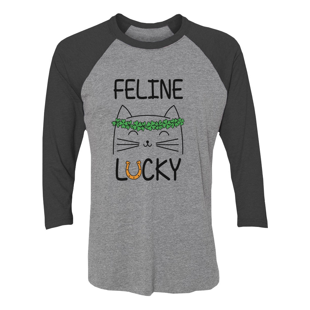 Feline Lucky Irish Cat St Patrick's Day 3/4 Women Sleeve Baseball Jersey Shirt