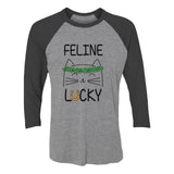 Feline Lucky Irish Cat St Patrick's Day 3/4 Women Sleeve Baseball Jersey Shirt