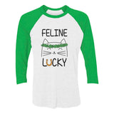 Feline Lucky Irish Cat St Patrick's Day 3/4 Women Sleeve Baseball Jersey Shirt