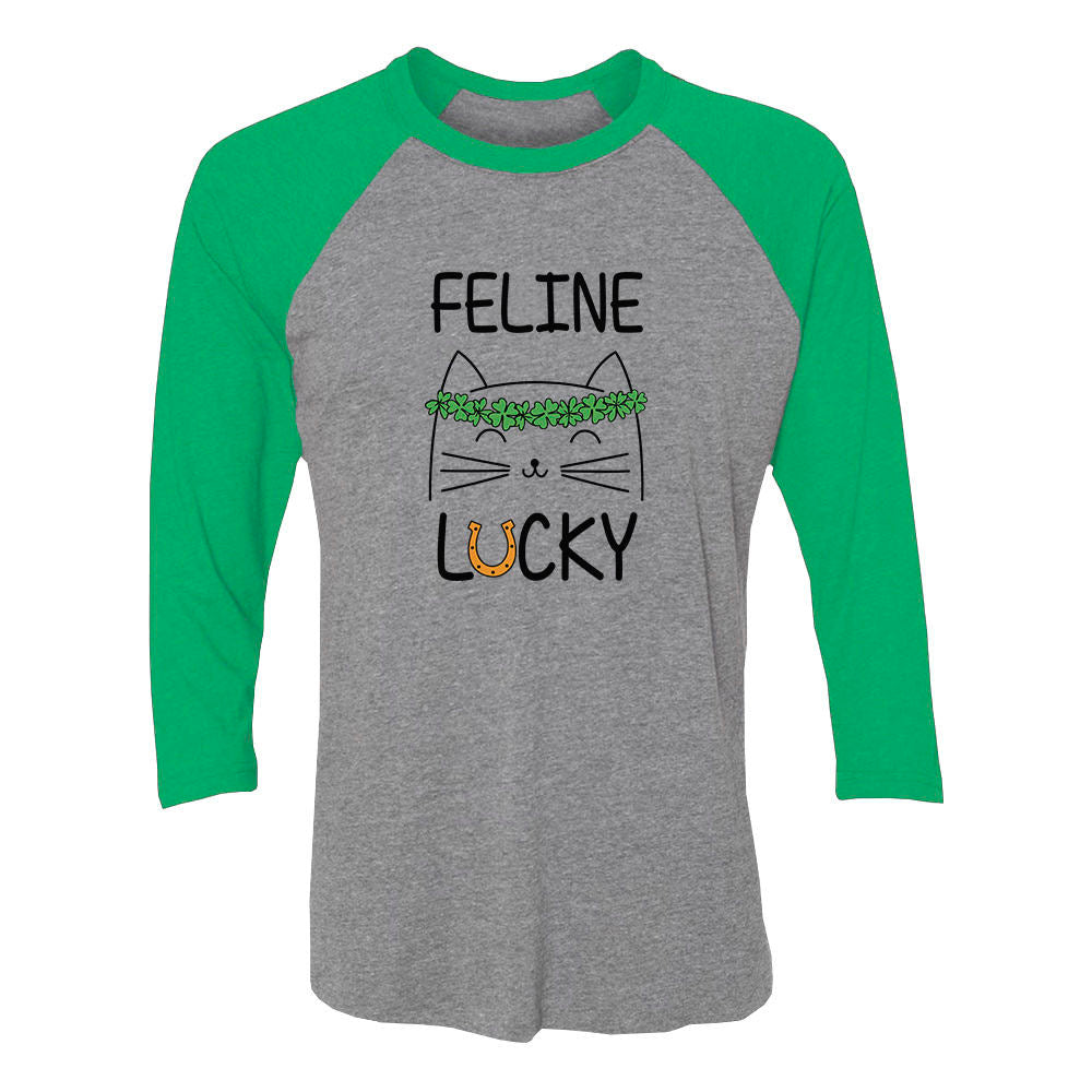 Feline Lucky Irish Cat St Patrick's Day 3/4 Women Sleeve Baseball Jersey Shirt
