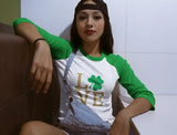 Irish Clover Love St. Patrick's Day 3/4 Women Sleeve Baseball Jersey Shirt 