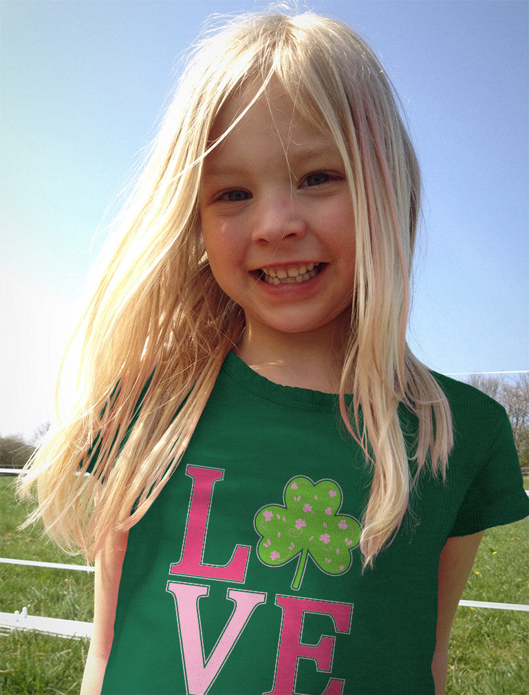 Irish Clover Love St. Patrick's Day Gift Cute Toddler Kids Girls' Fitted T-Shirt