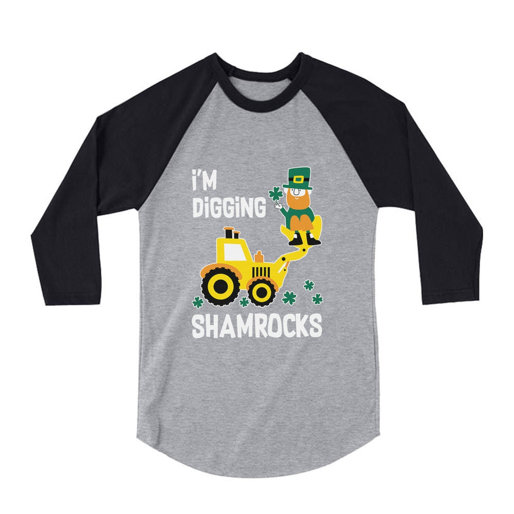 I'm Digging Shamrocks St. Patrick's 3/4 Sleeve Baseball Jersey Toddler Shirt