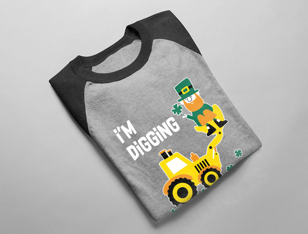 I'm Digging Shamrocks St. Patrick's 3/4 Sleeve Baseball Jersey Toddler Shirt