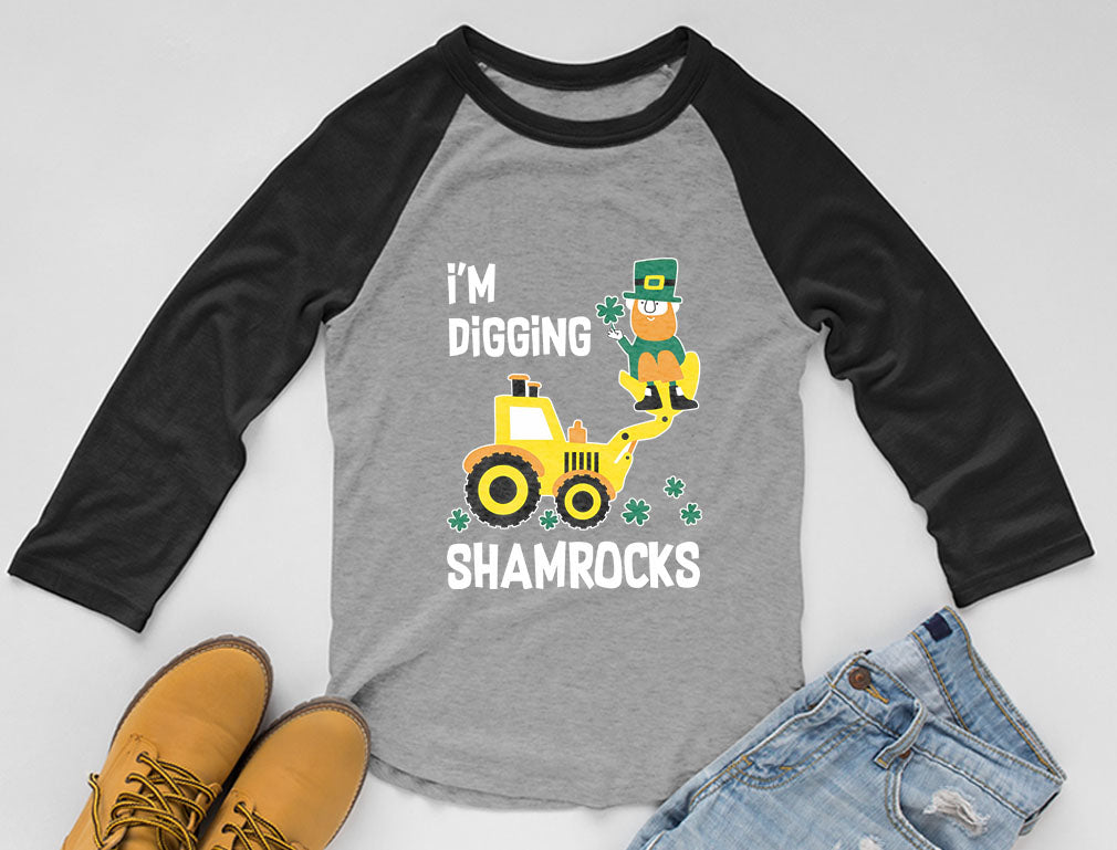 I'm Digging Shamrocks St. Patrick's 3/4 Sleeve Baseball Jersey Toddler Shirt
