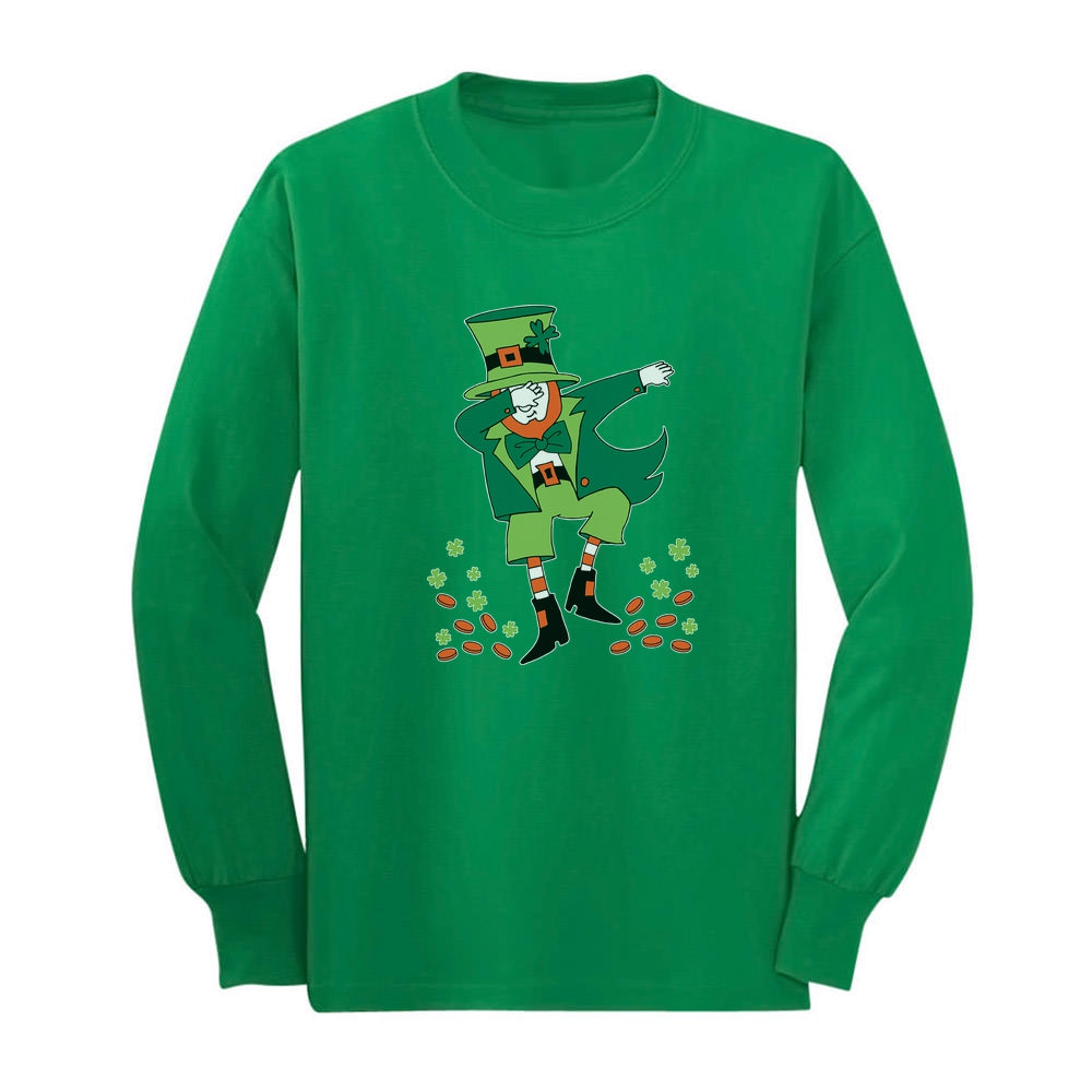 St. Patrick's Day Dabbing Leprechaun Youth Kids Long Sleeve T-Shirt