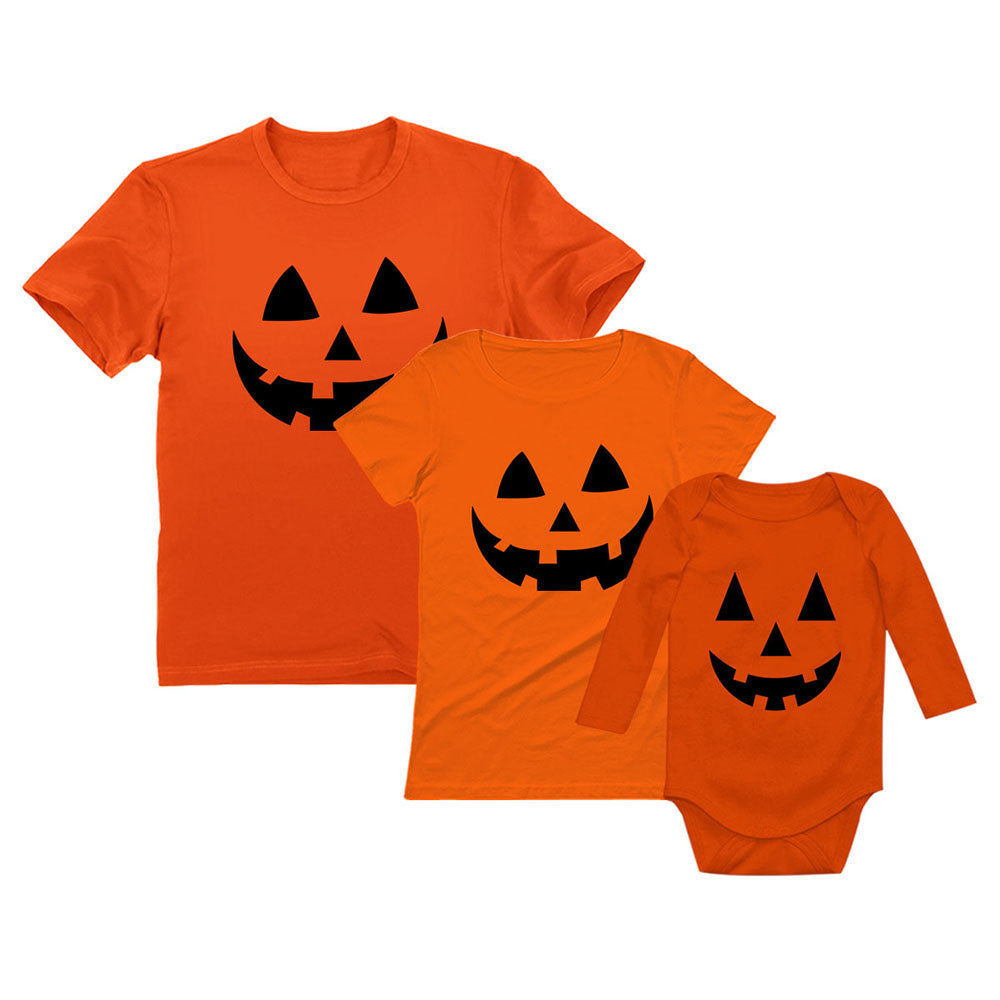 Jack O' Lantern Pumpkin Family Mom, Dad & Baby Matching Halloween Costume Set