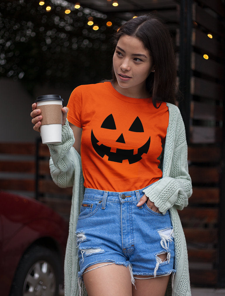 Halloween Pumpkin Face - Easy Costume Fun Smiling Head Women T-Shirt
