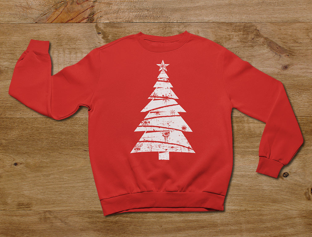 White Distressed Christmas Tree Women Sweatshirt