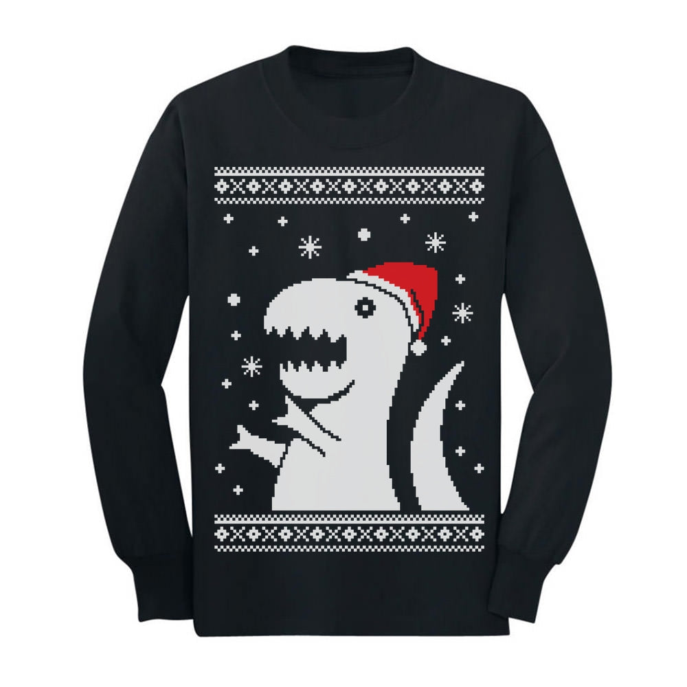 Ugly Christmas Sweater Big Trex Santa - Children Funny Youth Kids Long Sleeve T-Shirt