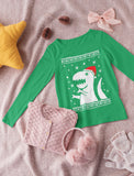 Ugly Christmas Sweater Big Trex Santa - Children Funny Youth Kids Long Sleeve T-Shirt