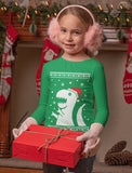 Ugly Christmas Sweater Big Trex Santa - Children Funny Youth Kids Long Sleeve T-Shirt 