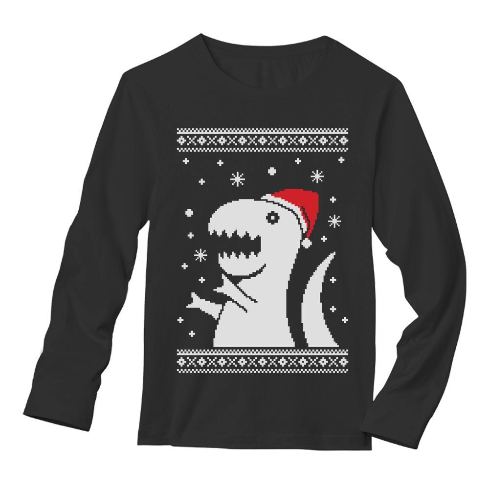 Big Santa T-Rex Dinosaur Ugly Christmas Long Sleeve Tee