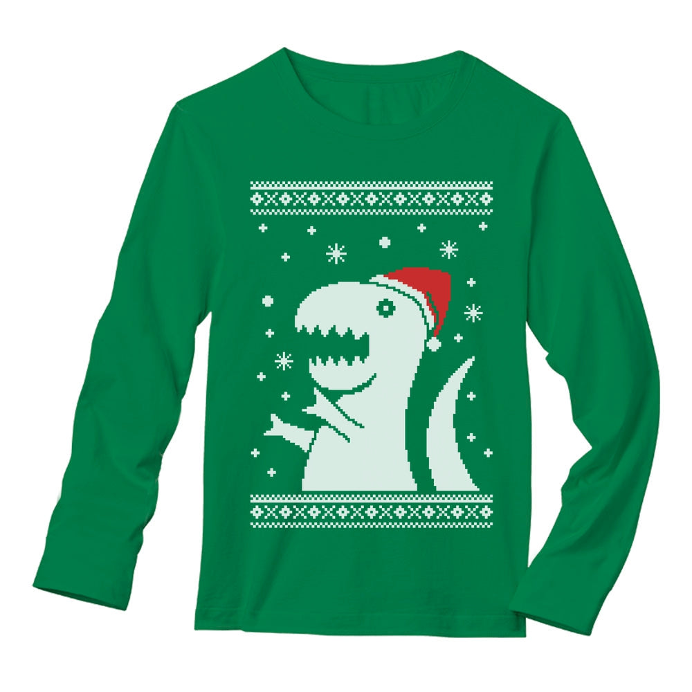 Big Santa T-Rex Dinosaur Ugly Christmas Long Sleeve Tee