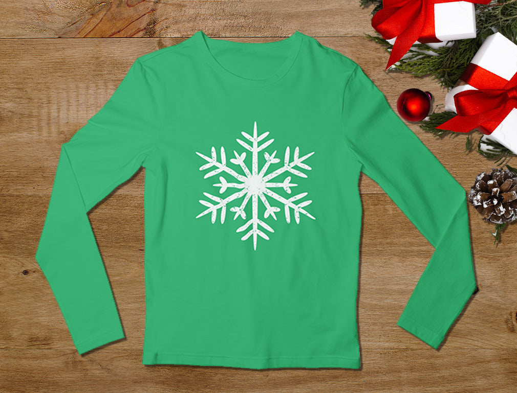 Big White Snowflakes Christmas Gift Xmas Women Long Sleeve T-Shirt