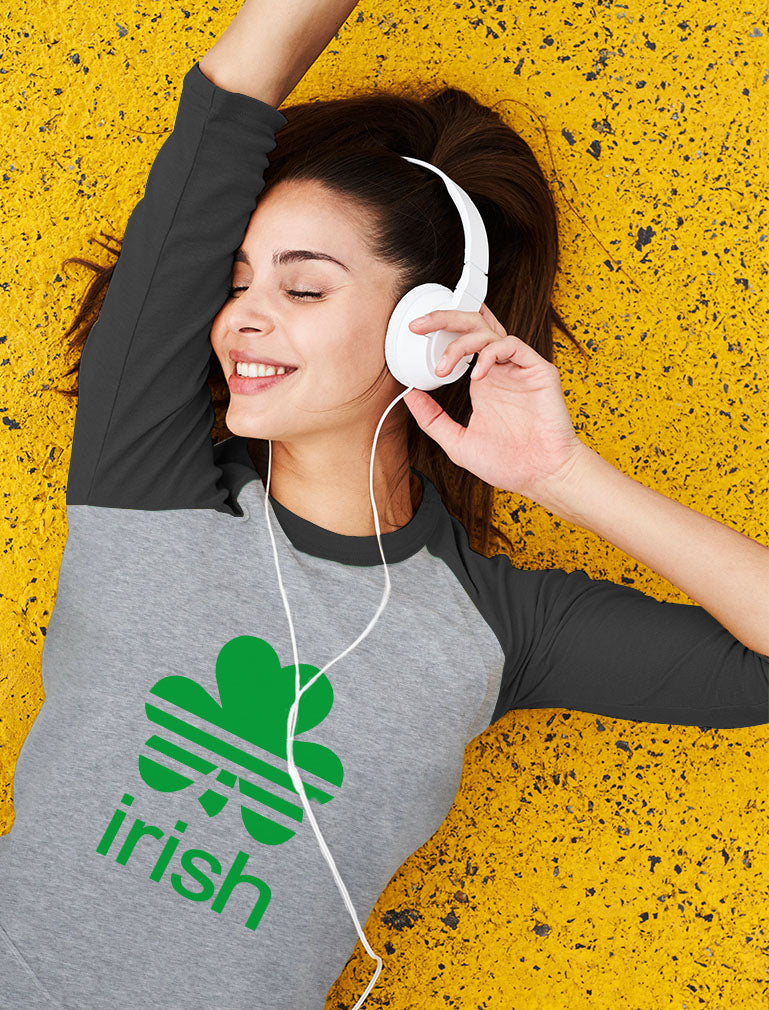 Irish Shamrock Clover 3/4 Women Sleeve Baseball Jersey Shirt