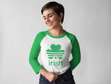 Irish Shamrock Clover 3/4 Women Sleeve Baseball Jersey Shirt
