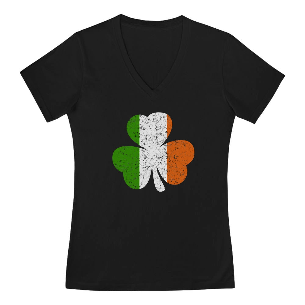 Irish Flag Clover V-Neck Fitted Women T-Shirt