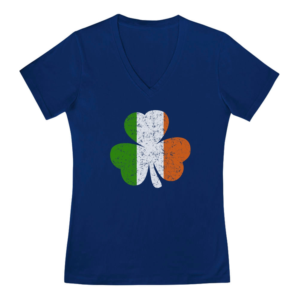 Irish Flag Clover V-Neck Fitted Women T-Shirt