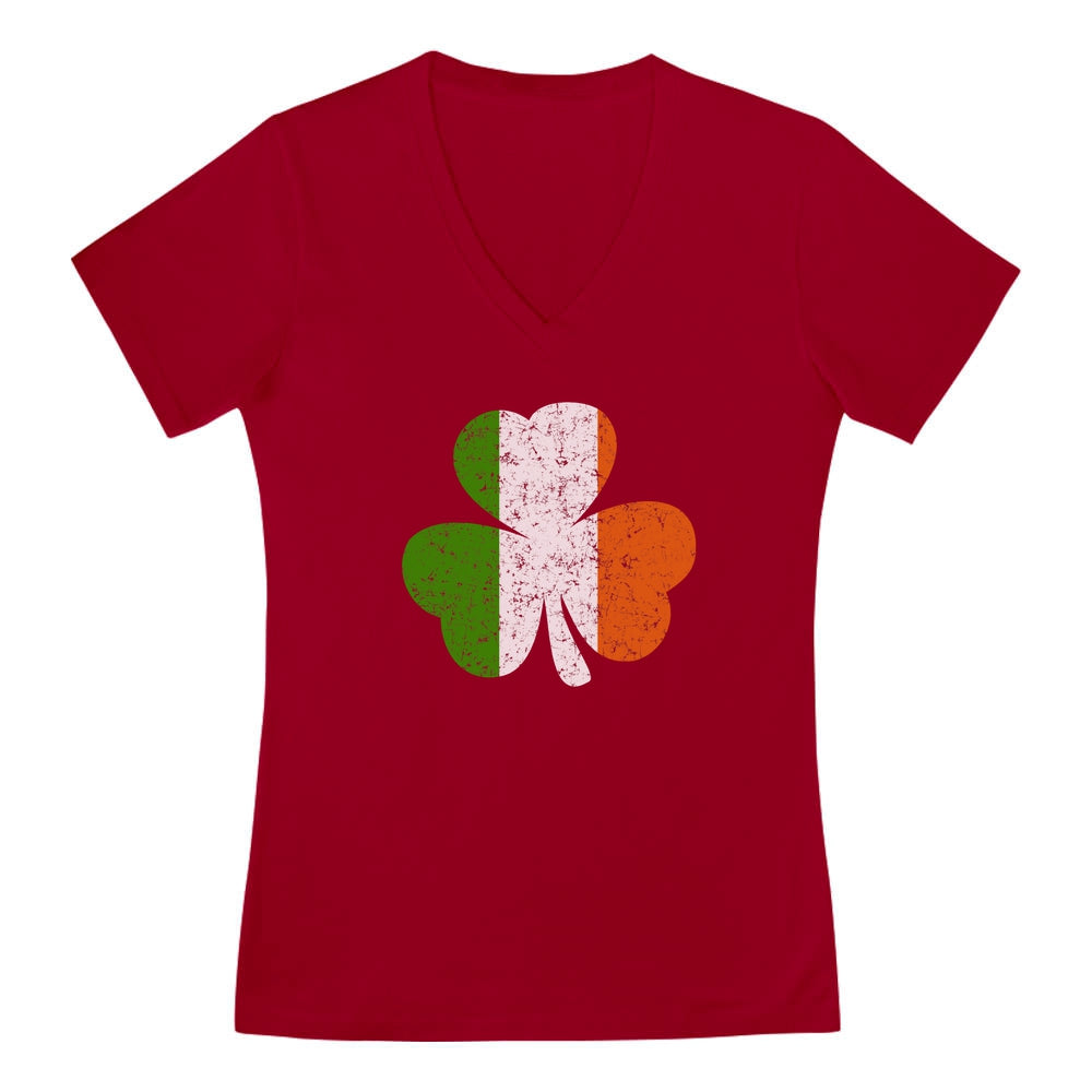 Irish Flag Clover V-Neck Fitted Women T-Shirt
