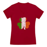 Irish Flag Clover V-Neck Fitted Women T-Shirt